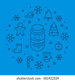 Round line concept Merry Christmas. Vector linear Christmas banner.