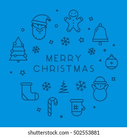 Round line concept Merry Christmas. Vector linear Christmas banner.