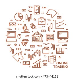 Round line concept for online trading. Vector linear symbol for online investment. Open path.