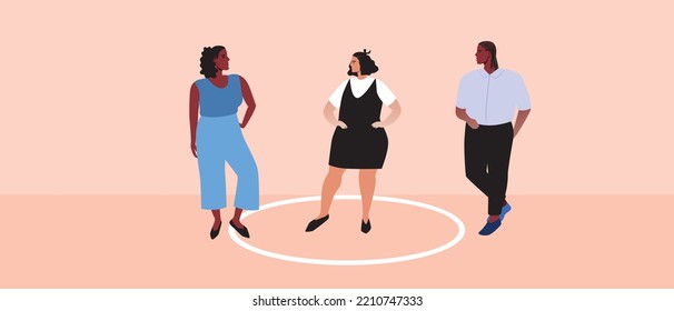 Round Line As Concept Of Personal Boundaries Of Adoptive Teenager, Flat Vector Stock Illustration With Violation Of Private Boundaries In African Family