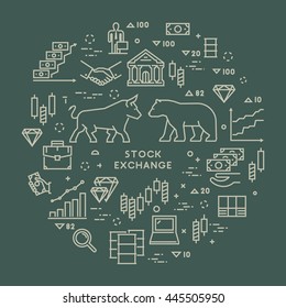 Round line concept stock exchange on green background.