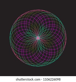 Round line logo vector colorful on black background