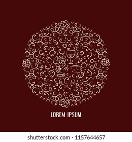 Round line vector illustration of winery elements. Modern style art