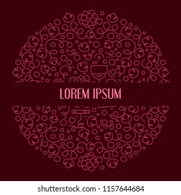 Round line vector illustration of winery elements. Modern style art