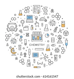Round line web concept for chemistry. Modern linear banner and background.