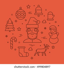 Round linear concept for Christmas. Line banner.