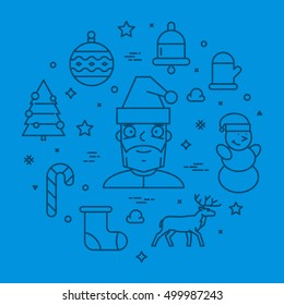 Round linear concept for Christmas. Line banner.