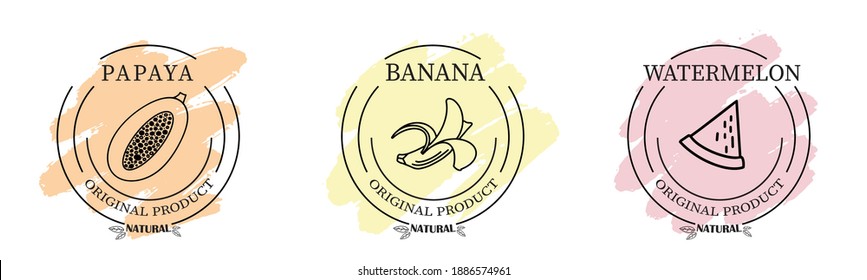 Round linear logo of exotic fruits on a white background. Abstract vector signs, symbol or logo template. For packaging and logo design farmers market.