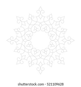 Round linear vector ornament in grey color. Eight pointed circular pattern. Mandala. 