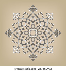 Round linear vector ornament on light  background. Eight pointed circular pattern. Mandala. 