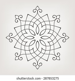 Round linear vector ornament on light background. Eight pointed circular pattern. Mandala. 