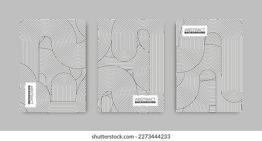 Round lines abstract vector template poster set. Round shape wavy linear posters collection.