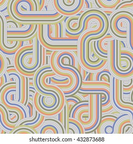 Round lines seamless pattern. Endless labyrinth vector background. Intricate modern seamless pattern. Gray ribbons geometric seamless background. Maze pattern. Track seamless background. Loop pattern.