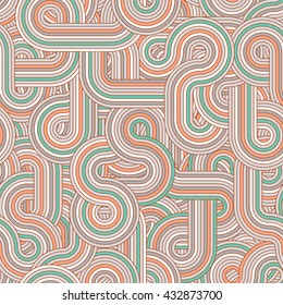 Round lines seamless pattern. Endless labyrinth vector background. Intricate modern seamless pattern. Light ribbon geometric seamless background. Maze pattern. Track seamless background. Loop pattern.