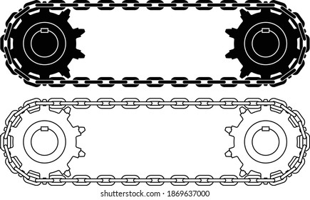 Cadenas de enlace redondas y piñón. Transmisión mecánica. Ilustración del vector