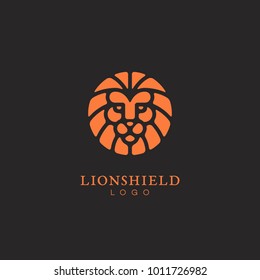 Round lion head logo template design. Vector illustration.