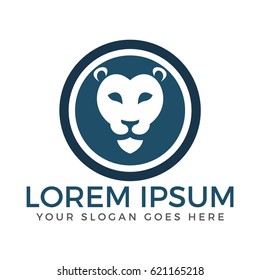 Round Lion head vector logo design.