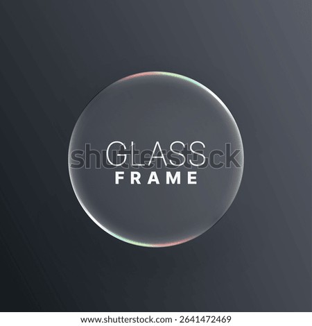 Round liquid glass in center with text, abstract bubble frame on dark background for display and design.  Vector graphics.