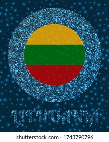 Round Lithuania badge. Flag of Lithuania in glowing network mesh style. Country network logo. Trendy vector illustration.
