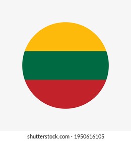 Runde litauische Fahne, Vektorsymbol einzeln auf weißem Hintergrund. Die Flagge Litauens im Kreis.