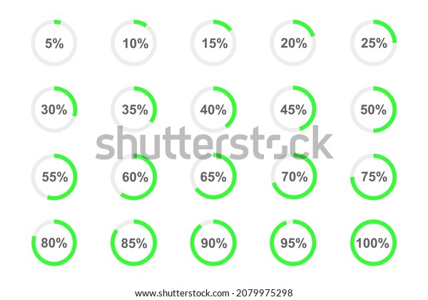 Round loading bars with percentage numbers\
divided on segments from 1 to 20. Progress, waiting or download\
symbols set. Infographic animation elements for website interface.\
Vector flat\
illustration.