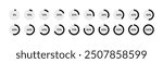 Round Loading Progress Icons. Set of Percentage Indicators. Progress Indicator Icons for UI Design. Percentage Pie Charts from 5 to 100 Percent. Vector Illustration.