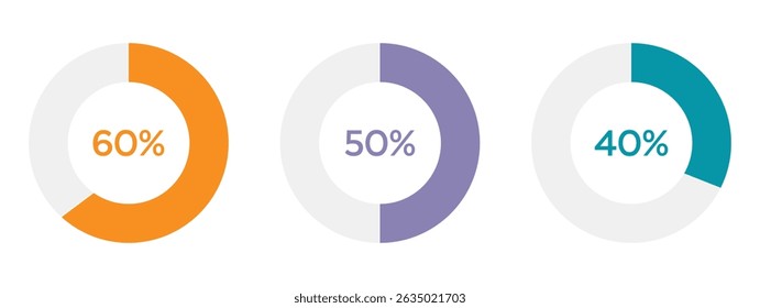 Símbolo de carregamento redondo com barra de preenchimento de 40,50,60%. Ícone de progresso, espera ou download dividido em segmentos. Elemento infográfico para o sítio Web