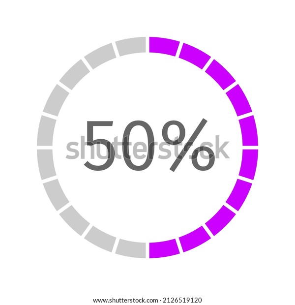 Round loading\
symbol with 50 percent filled bar. Progress, waiting or downloading\
icon divided on segments. Infographic element for website\
interface. Vector flat\
illustration