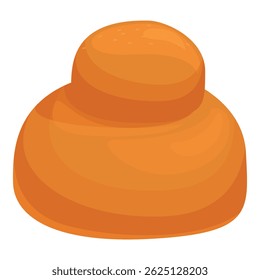 Round loaf of bread with a crispy crust is lying on a white background