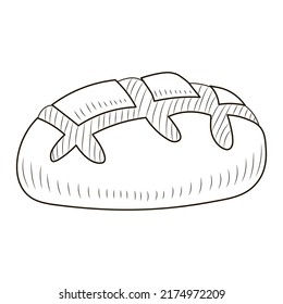 Round loaf of bread in hand drawn style isolated on white background for poster, label or bakery shop menu