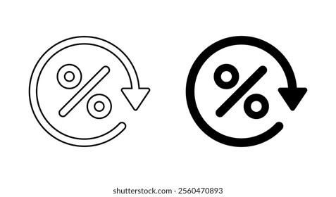 Round loan percent refresh line icon. Circle reset percentage sign symbol