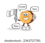 the round log hold surrender flag mascot. cartoon vector