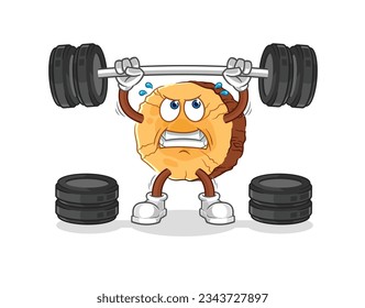 the round log lifting the barbell character. cartoon mascot vector