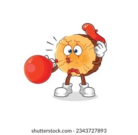 the round log pantomime blowing balloon. cartoon mascot vector