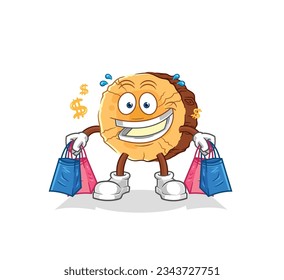 la mascota de compras de troncos redondos. vector de dibujos animados