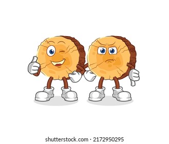 the round log thumbs up and thumbs down. cartoon mascot vector