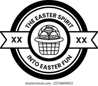 A round logo with a basket of eggs and the words Easter Spirit into Easter Fun