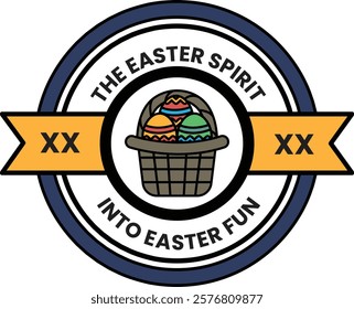 A round logo with a basket of eggs and the words Easter Spirit into Easter Fun