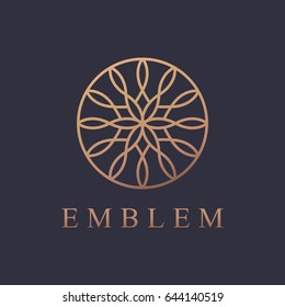 Round logo. Business icon. Ornament emblem. Cosmetics, Spa, Beauty salon, Decoration, Boutique logo. Luxury, Business, Royal Jewelry, Hotel, Premium Logo. Interior Icon. Resort and Restaurant Logo.