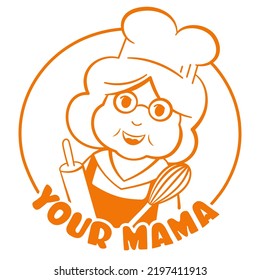 Round logo for cafe confectionery or bakery with cute grandma character in cook cap