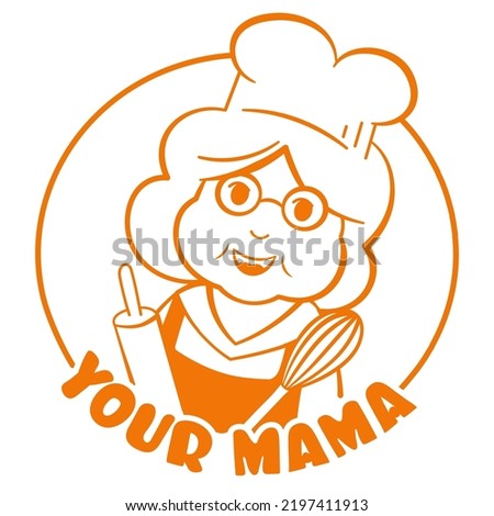 Round logo for cafe confectionery or bakery with cute grandma character in cook cap