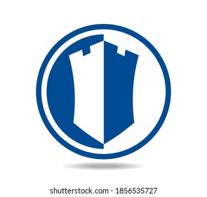 Round logo with a castle tower or a ship's bow in the center