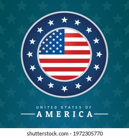 Round logo in the center with the flag of the USA, on a background with many stars - Vector illustration