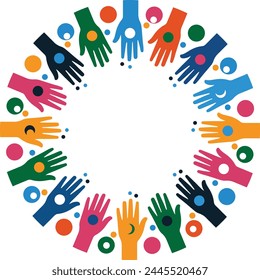 round logo composed of hands, multiethnic teamwork concept logo