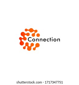 Round logo concept, connected points creative logotype for technology, science research and other digital startup, abstract holistic shape logotype concept.