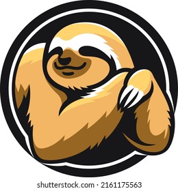 Round Logo Design of Cute Sloth Lying and Smiling