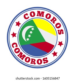 Round logo with the flag of Comoros, an African country. Vector illustration.