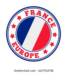 Round logo with the flag of France, a national symbol. Vector illustration.