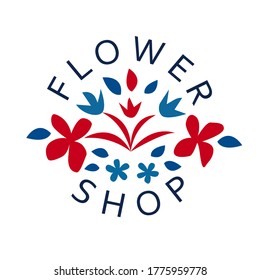Round logo for flower shop. Vector image.