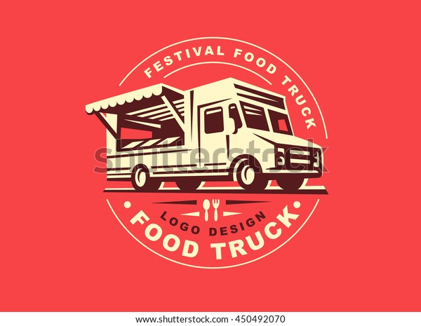 Round\
logo of food truck, the logos have a retro\
look